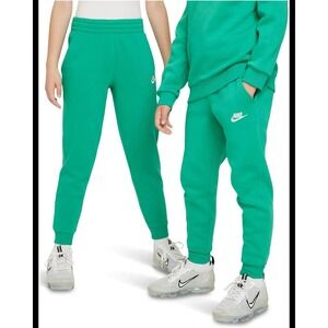 Nike Jogger Pants Kids Large Green Fleece Elastic Waist Ankle Sweatpants